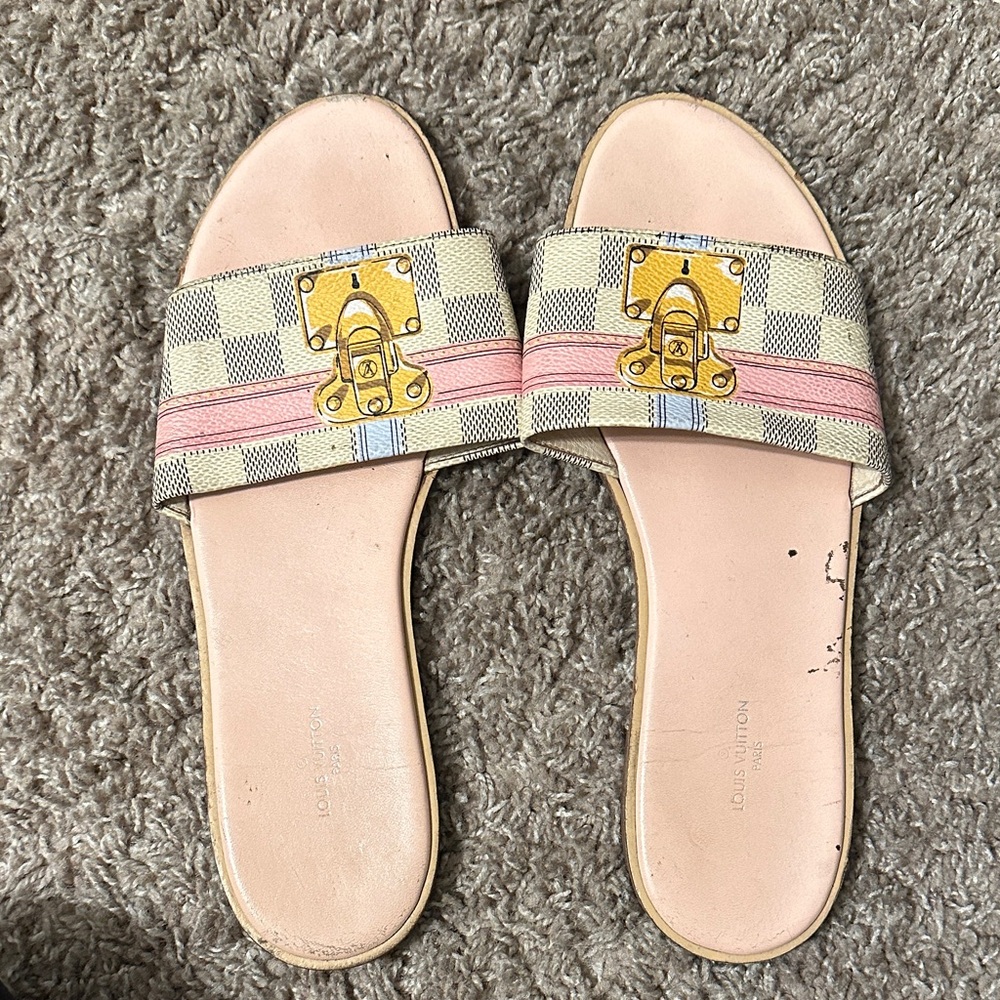 Louis Vuitton Beige and Pink Slide Sandals